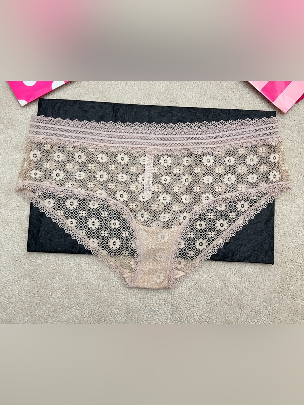 Victoria's Secret Very Sexy Beige Crochet Floral Lace Hiphugger Panties Large L